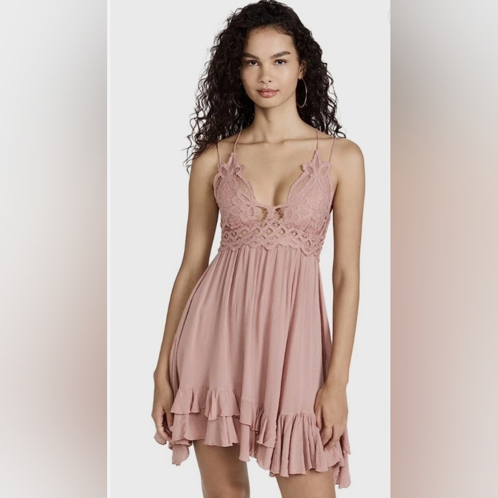 Free People Lg Dusty Rose Pink Lace Dress - Picture 2 of 7